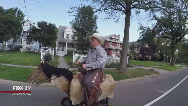 New Jersey town buzzing over cowboy riding battery-powered motor horse