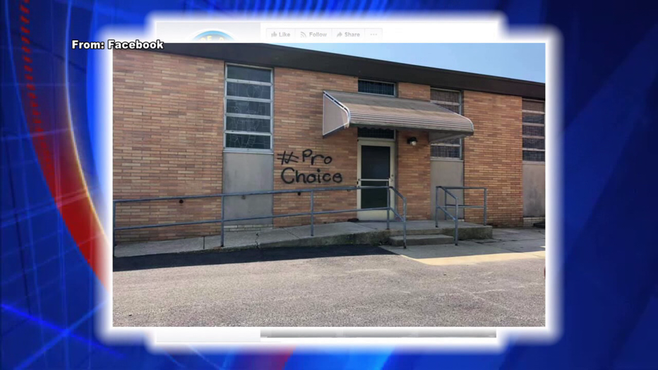 Police say they are searching for a man who spray-painted Notre Dame de Lourdes, in Delaware County, with pro-choice graffiti.