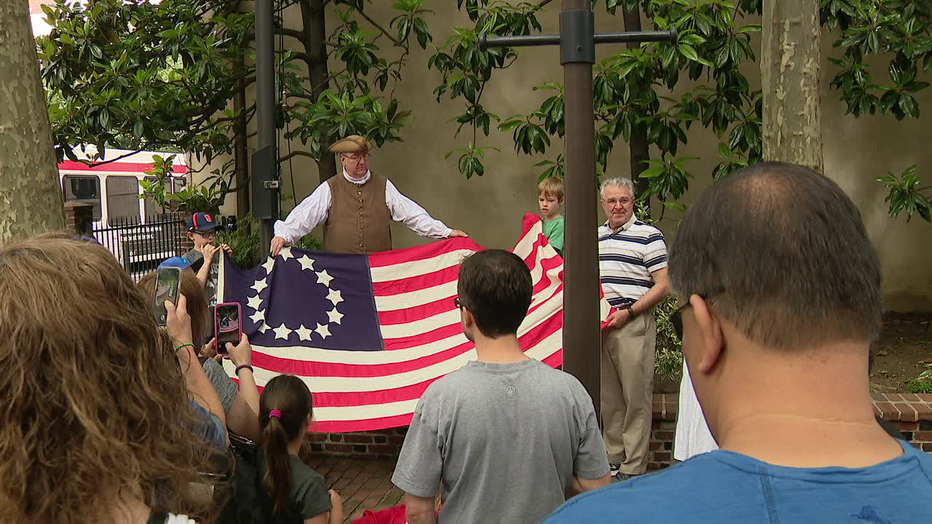 First flag-raising at the Betsy Ross House in Philadelphia.