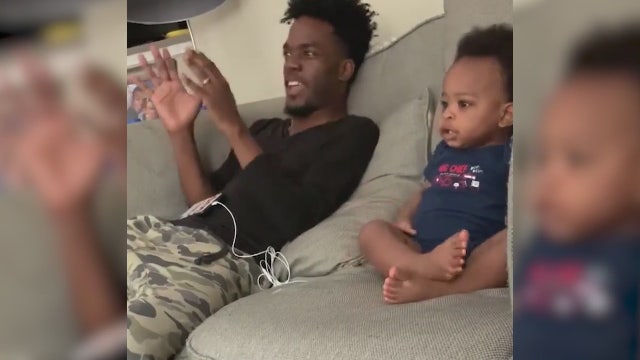 Father and son warm hearts with gibberish conversation