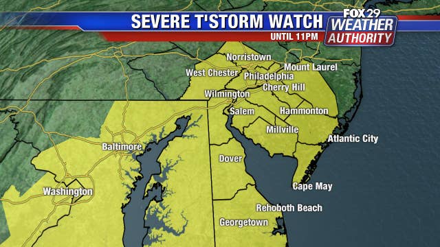 Severe Thunderstorm Watch issued for multiple counties in Delaware Valley