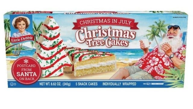 They're back! Little Debbie Christmas in July Tree Cakes available at Walmart