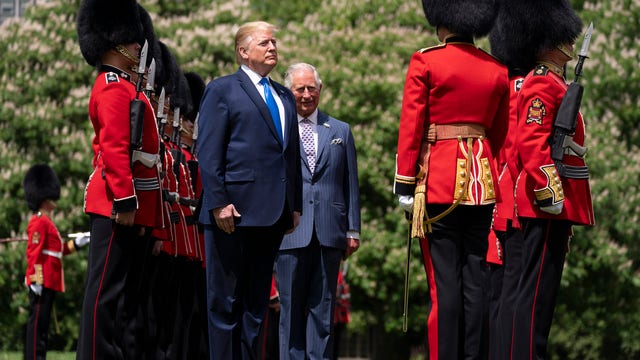 Ceremony, political gibes mark Trump's first day in London