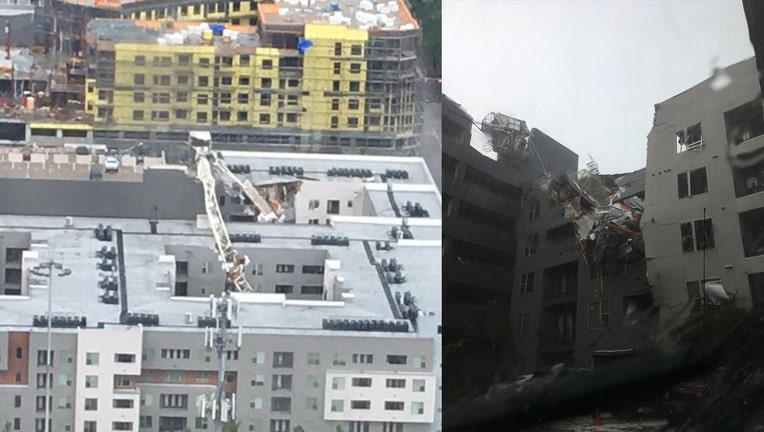 Crane collapses onto apartment building in Dallas, Texas Sunday.