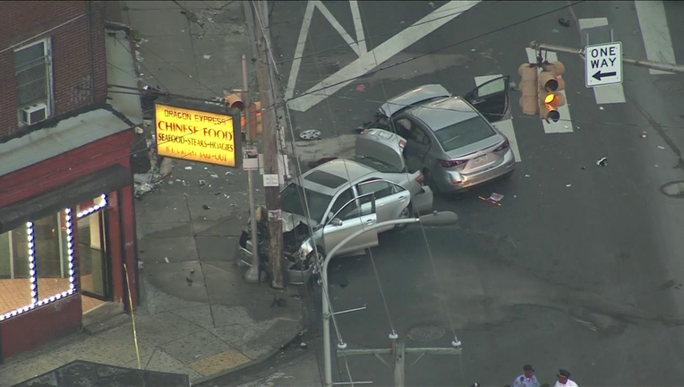 Skyfox over an accident at North 24th and Ridge Ave Monday.