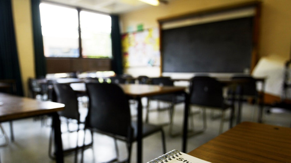 An empty classroom is shown in a file photo. (Photo by Ian Waldie/Getty Images)