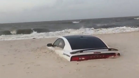 Car Buried In Sand On Alabama Beach As Tropical Storm