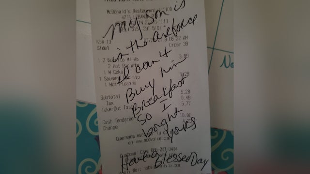 Woman finds touching note on McDonald's receipt: 'I can't buy my son breakfast so I bought yours'