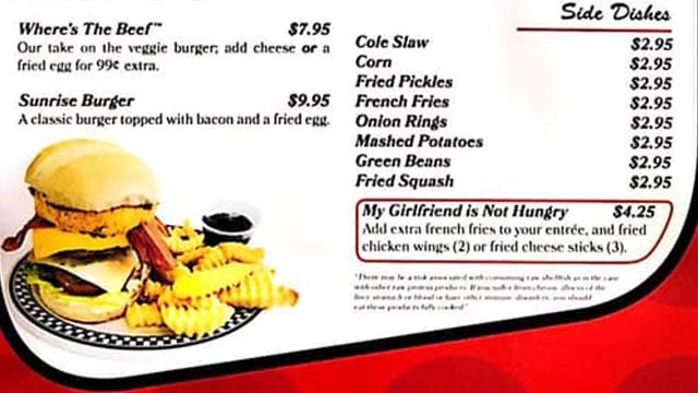 ‘My Girlfriend is Not Hungry’ option on diner’s menu adds extra fries to meal