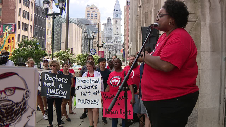People protesting the closure of Hahnemann University Hospital.
