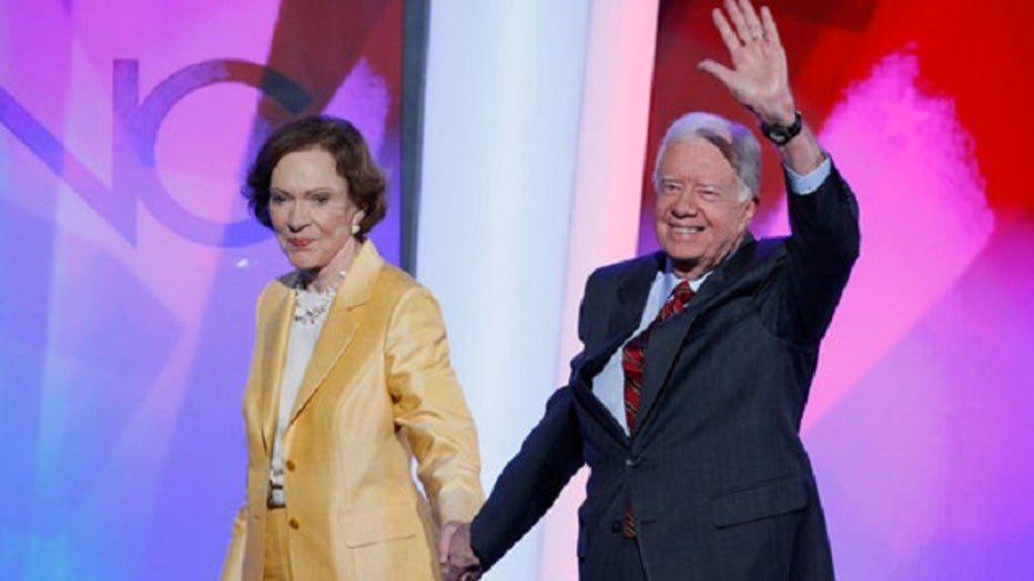 Former U.S. President Jimmy Carter and former First Lady Rosalynn Carter at the Democratic National Convention August 2008 (Photo by Mark Wilson/Getty Images)