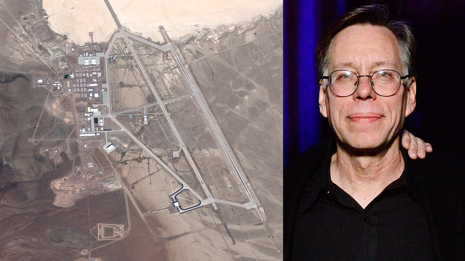 The U.S. Air Force facility known as Area 51 is shown in a satellite image, alongside Bob Lazar attending a screening of “Bob Lazar: Area 51 & Flying Saucers” on December 3, 2018 in Los Angeles. (Photos: DigitalGlobe & Jerod Harris/Getty Images)