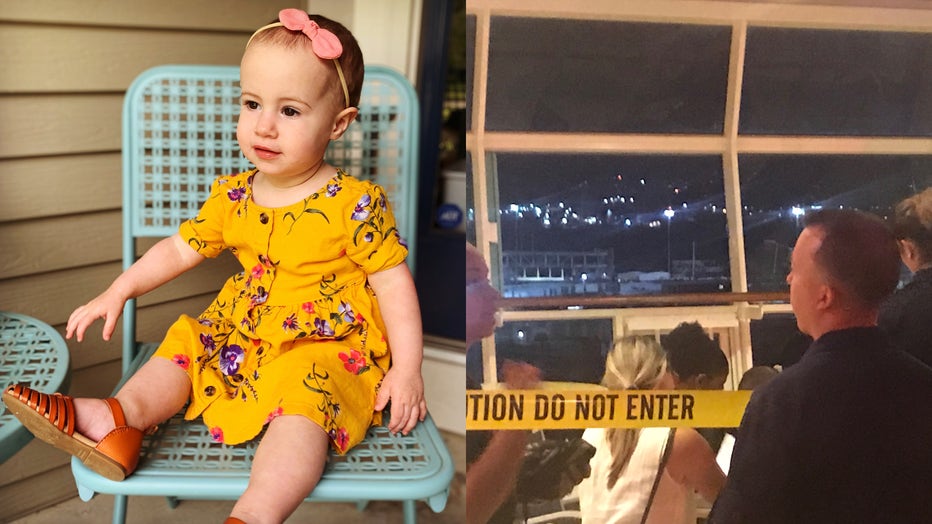 Chloe, 18 months, is shown in an undated family photo, alongside a provided image of the windows on the Royal Caribbean cruise ship. (Photo credit: Provided via Attorney Michael Winkleman of Lipcon, Margulies, Alsina & Winkleman)