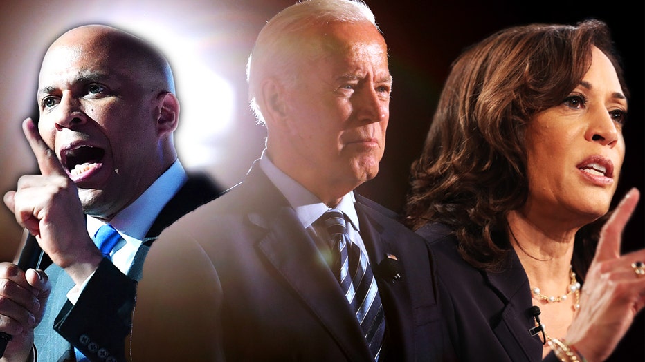 Cory Booker and Kamala Harris will flank Joe Biden during the second night of the second round of Democratic debates on Wednesday night.