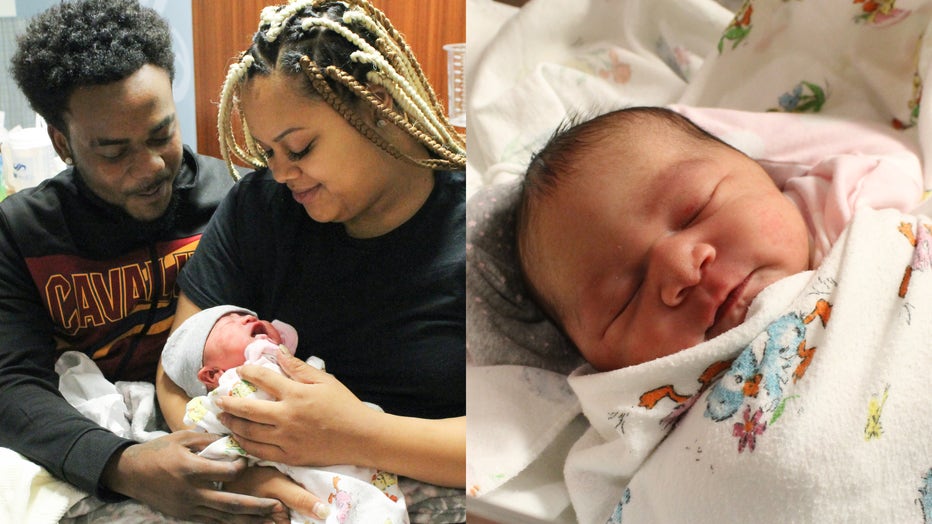 Parents Rachel Landford and Johntez Brown are seen in a photo holding their newborn daughter J'Aime Brown, pictured on the right. (Photo credit: SSM Health St. Mary’s Hospital – St. Louis)