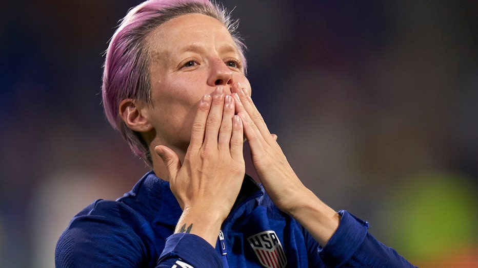 Megan Rapinoe of USA say thanks to the fans during the 2019 FIFA Women's World Cup France Semi Final match between England and USA at Stade de Lyon on July 02, 2019 in Lyon, France.