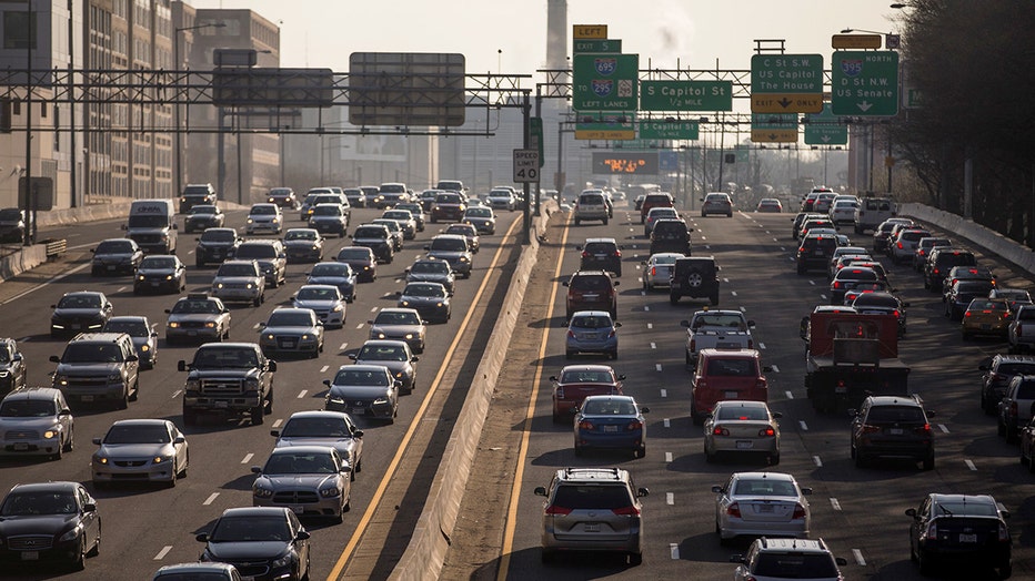 Heavy traffic along Interstate 395 at a freeway interchange during the morning commute in Washington on March 16, 2016.