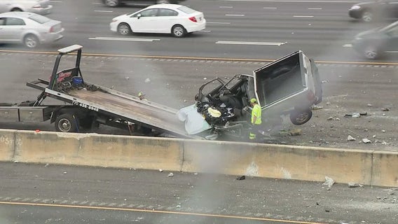 Truck drives off overpass, crashes into I-75