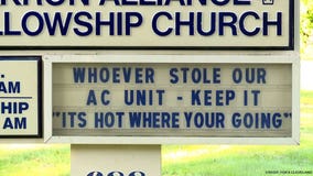 ‘It’s hot where you’re going’: Church tells thief who stole AC unit to keep it with message on sign