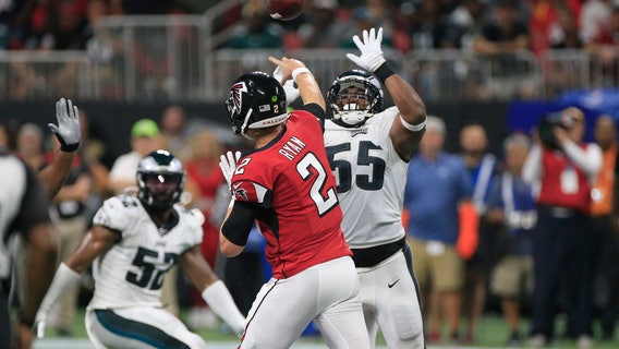 Jones scores late TD, leads Falcons past Eagles 24-20