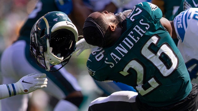 Report: Lions player fined after Eagles' Miles Sanders has helmet ripped off in 'unflagged exorcism'