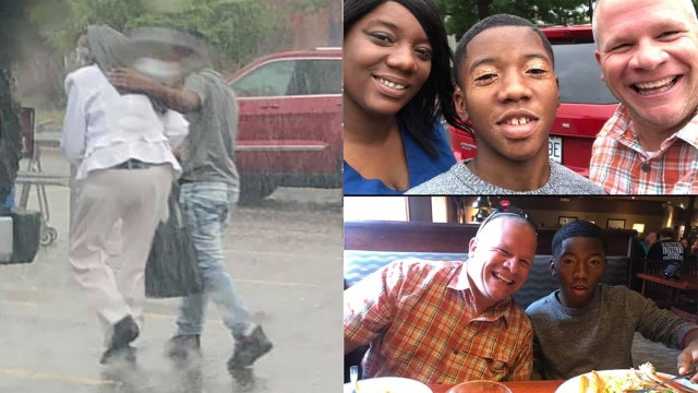 Officer finds teen who shielded elderly woman from rain, treats him and his mom to dinner