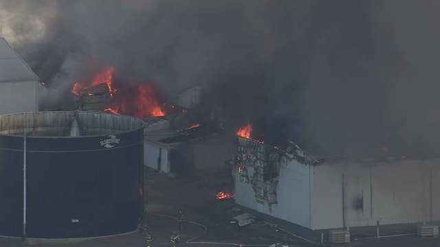 Crews battling 4-alarm fire in Cumberland County
