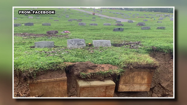 Flooding and erosion leads to exposed vaults and caskets at cemetery