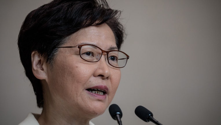HONG KONG, CHINA - SEPTEMBER 03: Hong Kong Chief Executive Carrie Lam speaks to the media during a press conference at the Central Government Offices on September 3, 2019 in Hong Kong, China. Lam addressed questions surrounding a leaked recording of a closed-door meeting with business leaders where she is heard apologizing for the 