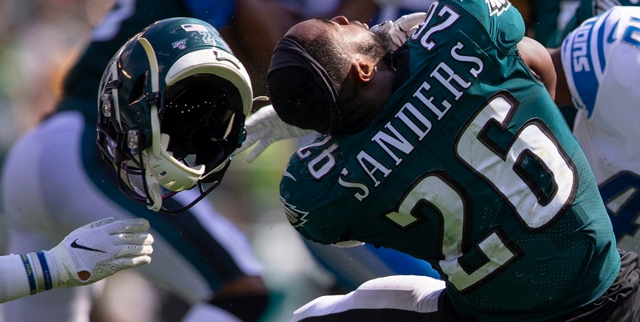 Report: Lions player fined after Eagles' Miles Sanders has helmet ripped  off in 'unflagged exorcism'