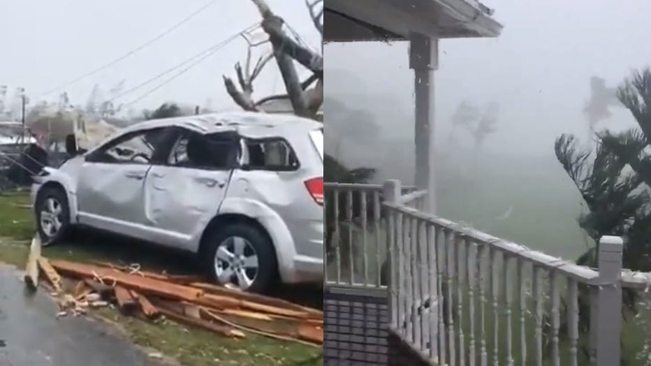 Screenshots of videos posted to social media show destruction and severe weather in the Bahamas as Hurricane Dorian pummeled the islands. (Photo credit: Twitter / GoGettaGoal)