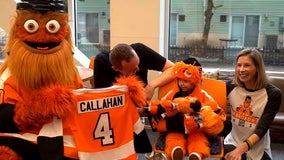 Boy battling cancer meets Gritty for his 4th birthday