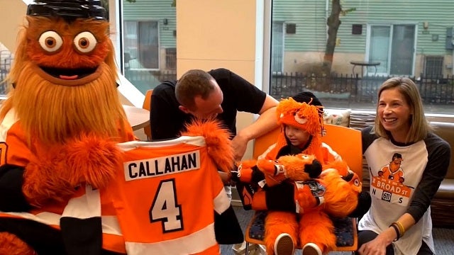 Boy battling cancer meets Gritty for his 4th birthday