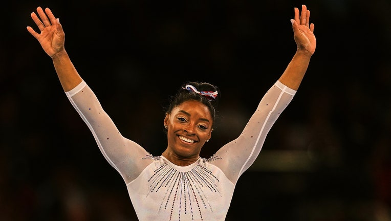 Simone Biles of United States of America during floor exercise for women at the 49th FIG Artistic Gymnastics World Championships in Hanns Martin Schleyer Halle in Stuttgart, Germany on October 10, 2019. (Photo by Ulrik Pedersen/NurPhoto via Getty Images)