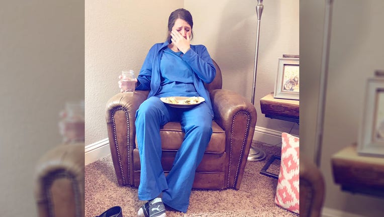 Laura McIntyre took this photo of her sister after a long week of working as a nurse.