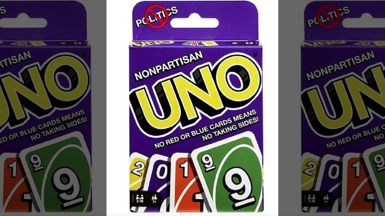 New 2019 Mattel Nonpartisan ~ No Politics Red Blue UNO Card Game 