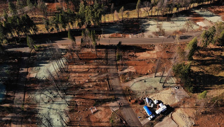 Residential properties that were destroyed almost one year ago in the Camp Fire are cleaned up and ready for rebuilding, October 2, 2019 in Paradise, California. - The Camp Fire was the most destructive and deadliest in California history, taking over 85 lives and destroying more than 18,000 structures, most of them homes. (Photo by Robyn Beck / AFP) (Photo by ROBYN BECK/AFP via Getty Images)