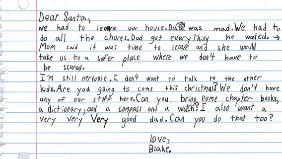 7-year-old boy in domestic violence shelter writes heartbreaking letter to Santa