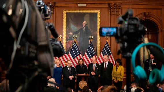 Pelosi leads 'somber' Trump impeachment