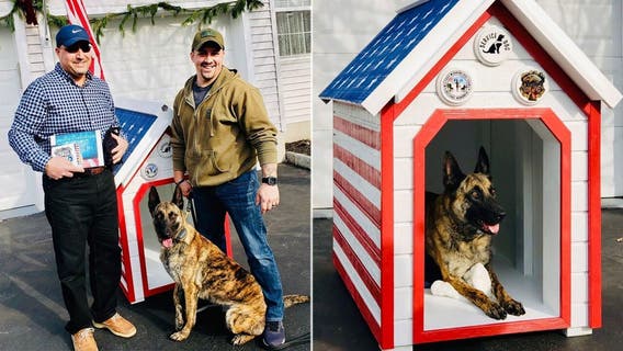 New Jersey police dog, Army vet partner accept donated patriotic doghouse