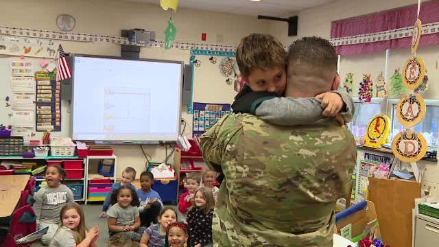 Military dad surprises son at school in heartwarming reunion