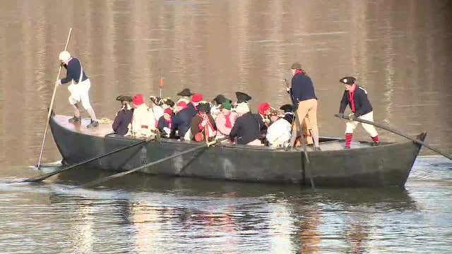 Thousands drawn to annual reenactment of Washington crossing Delaware River