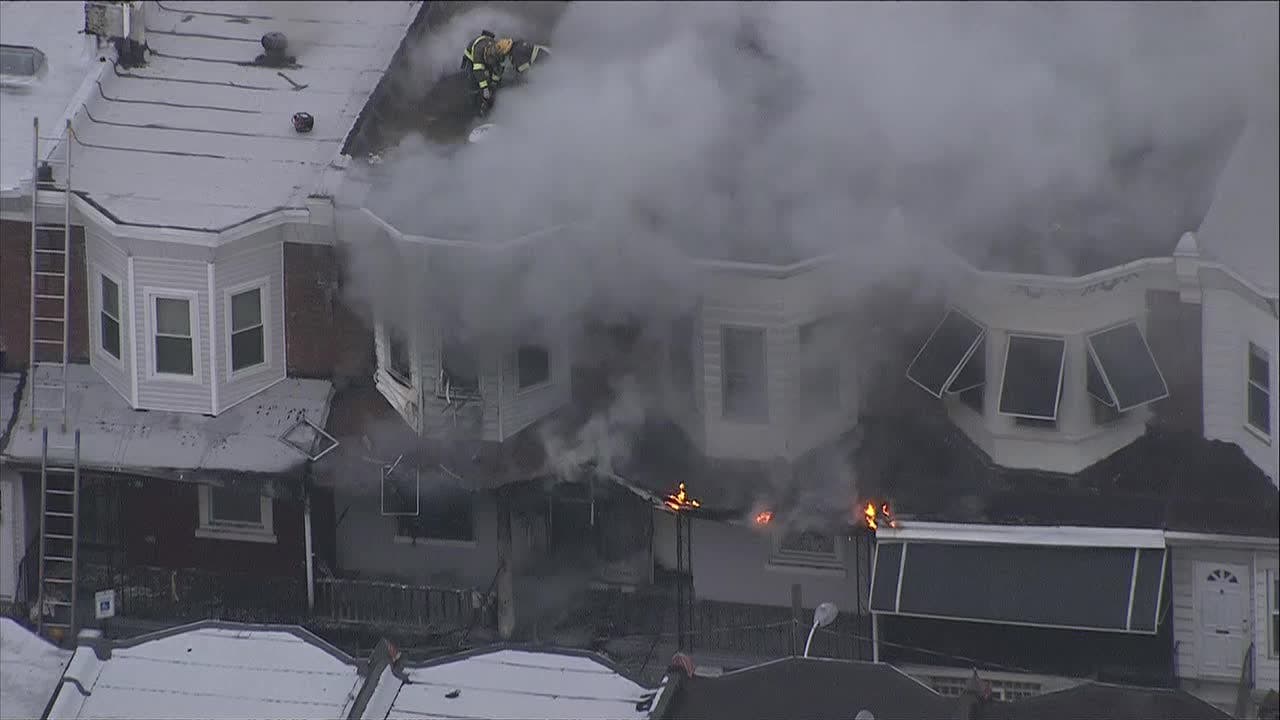 Firefighters Battle Row Home Blaze In West Philadelphia