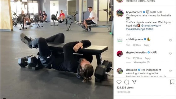 Phillies OF Bryce Harper participates in #KoalaChallenge for Australia wildfire relief