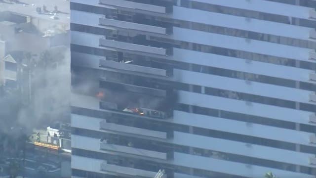 Firefighters battling 25-story building fire in West Los Angeles