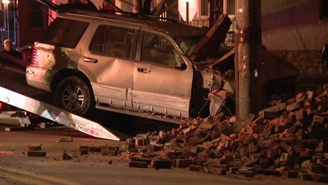 1 hurt after car slams into building in Collingdale