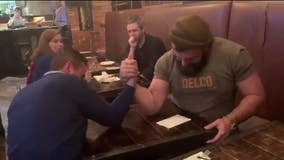 Video: Jason Kelce arm wrestles man at Delaware County bar