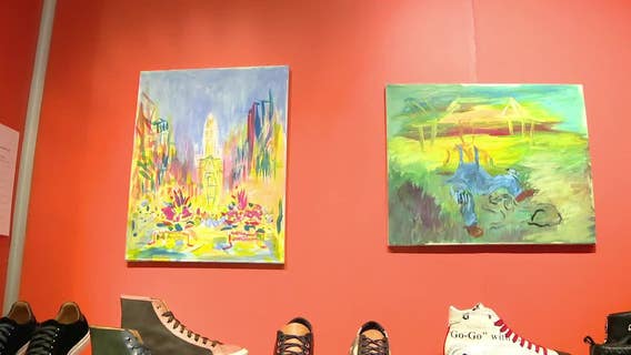 Blue Soles Shoes auctioning artwork for Philadelphia School District art program