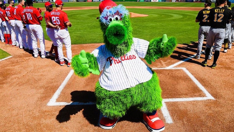 The Phillie Phanatic debuted a new look during spring training on Sunday.