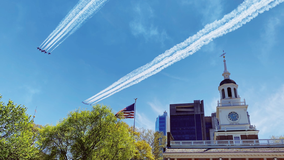 Thunderbirds, Blue Angels perform flyover in honor of frontline workers above Philadelphia, Trenton